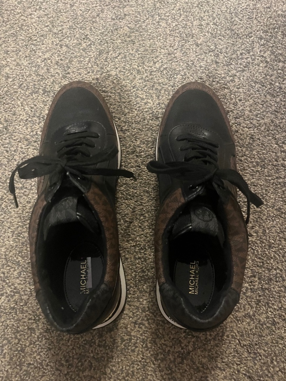 Michael Kors black and brown Liv iconic fashion sneakers